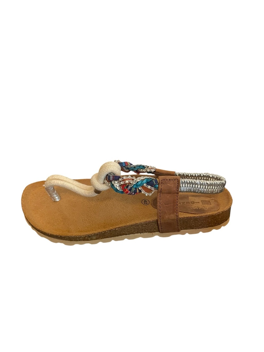 Identity Boho Rope Thong Sandals Tan Braided Rhinestone Slingback Size 40